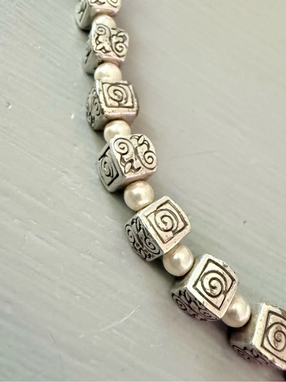 Silver Tone and Faux Pearl Bead Bracelet